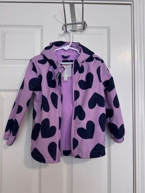 Cat & Jack Girls Lavender and Navy Heart Print Raincoat 5T
